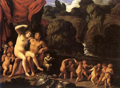 Carlo Saraceni Mars and Venus, with a Circle of Cupids and a Landscape china oil painting image